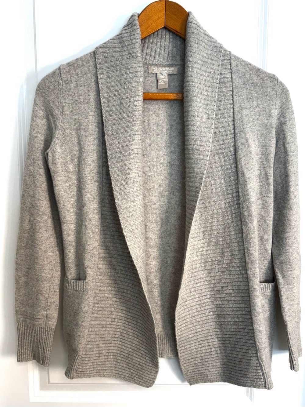 Banana Republic Italian Yarn Light Gray Shawl-Collar Open Cardigan